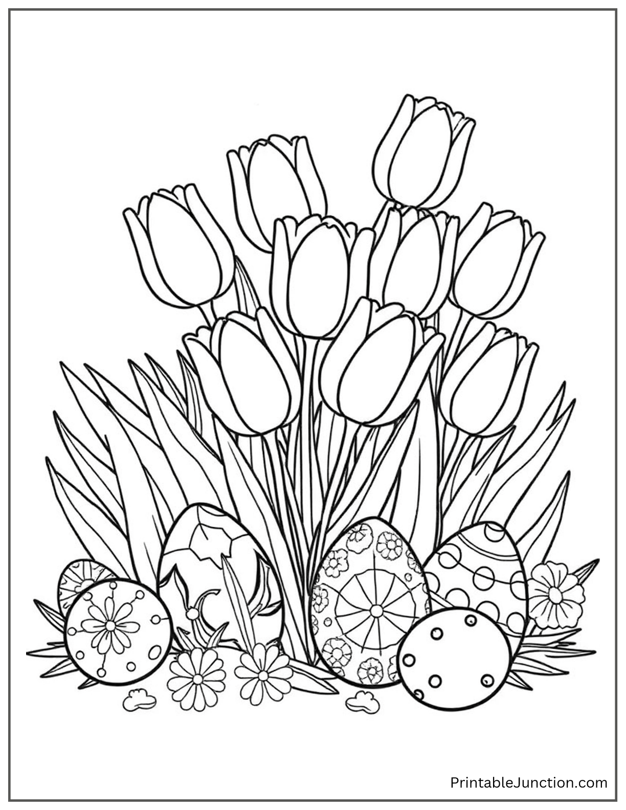 easter tulips with decorative eggs