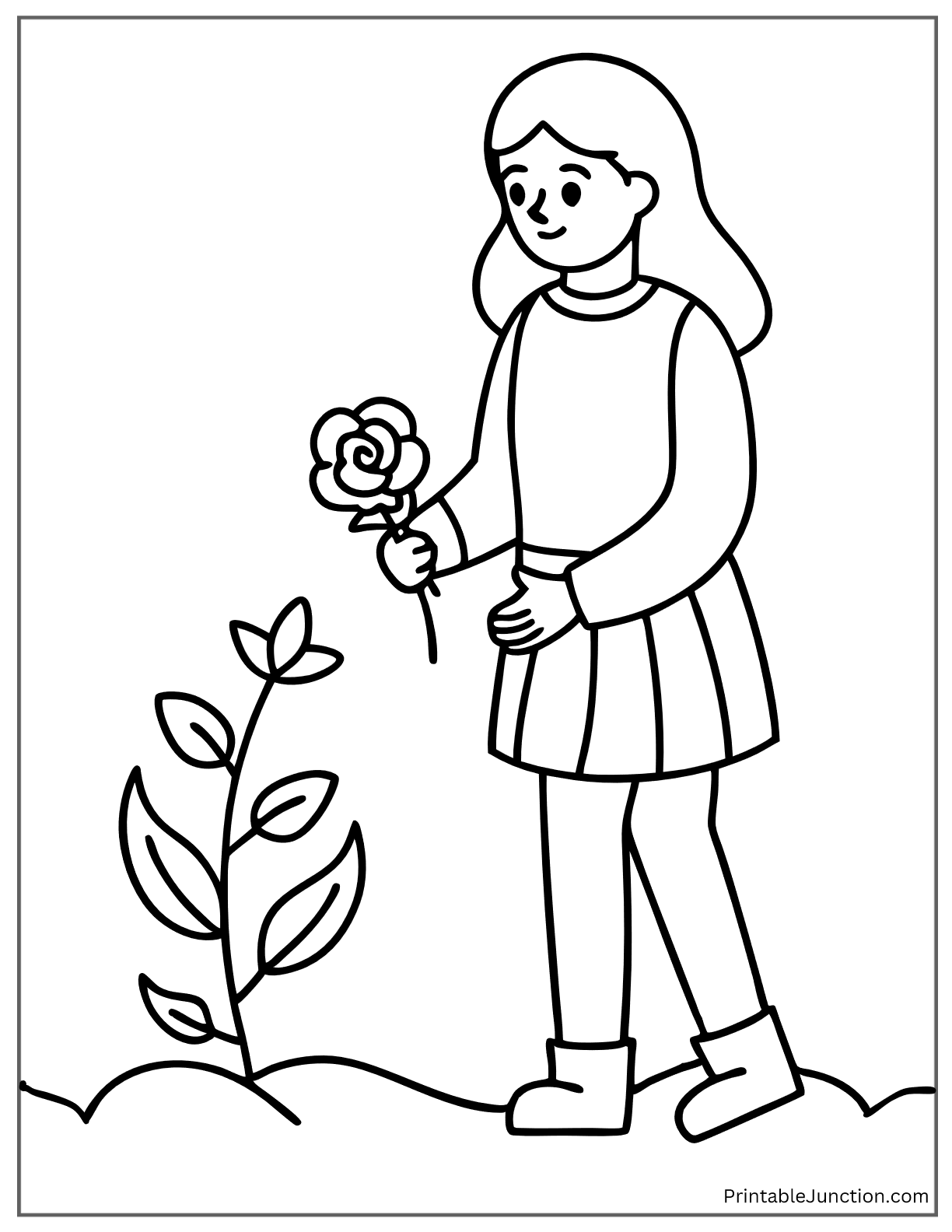 girl holding a rose in a garden